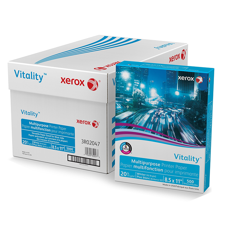 Xerox Vitality 20lb Multiuse Copy Paper, 8.5x11, 5000 Sheets